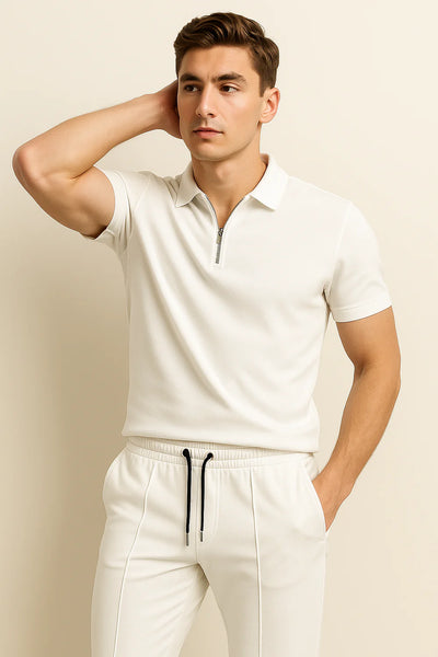 Ensemble Décontracté Polo et Pantalon pour Homme – Blanc