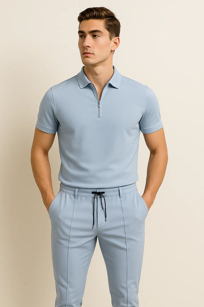 Ensemble Décontracté Polo et Pantalon pour Homme – Bleu Clair