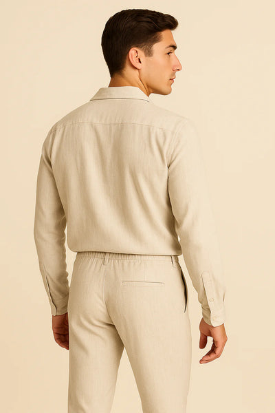 Ensemble décontracté en lin mélangé pour homme – beige