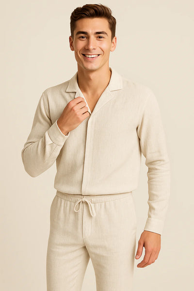 Ensemble décontracté en lin mélangé pour homme – beige