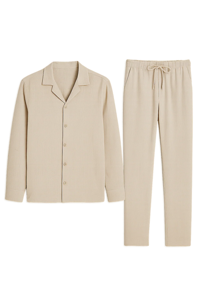 Ensemble décontracté en lin mélangé pour homme – beige
