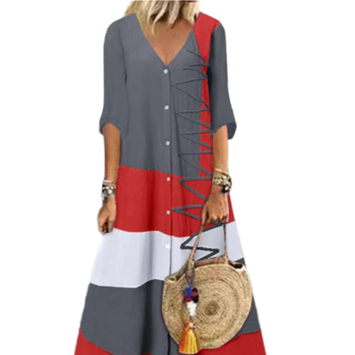 Robe longue d'été à col en V de style moderne pour femmes