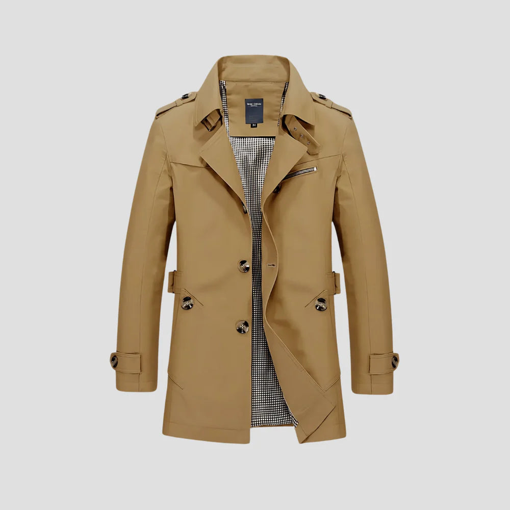 Trench Classique Homme – Design Croisé avec Silhouette Structurée