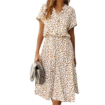 Robe longue d'été imprimée à pois pour femmes décontractées
