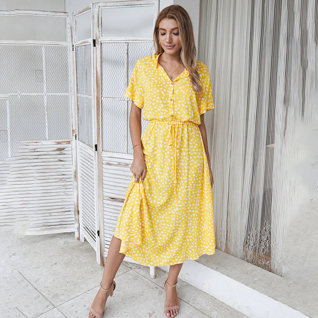 Robe longue d'été imprimée à pois pour femmes décontractées