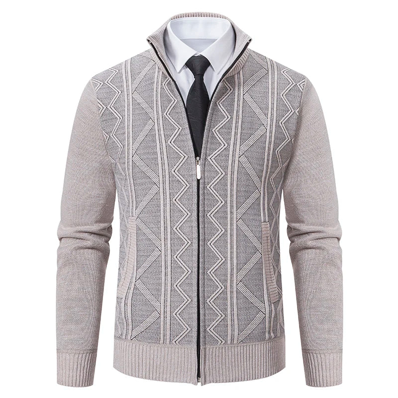 Patterned Sweater for Men – Refined Zipped Knit with Geometric Details