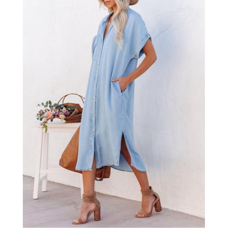 Robe d'été décontractée et intemporelle en denim pour femmes