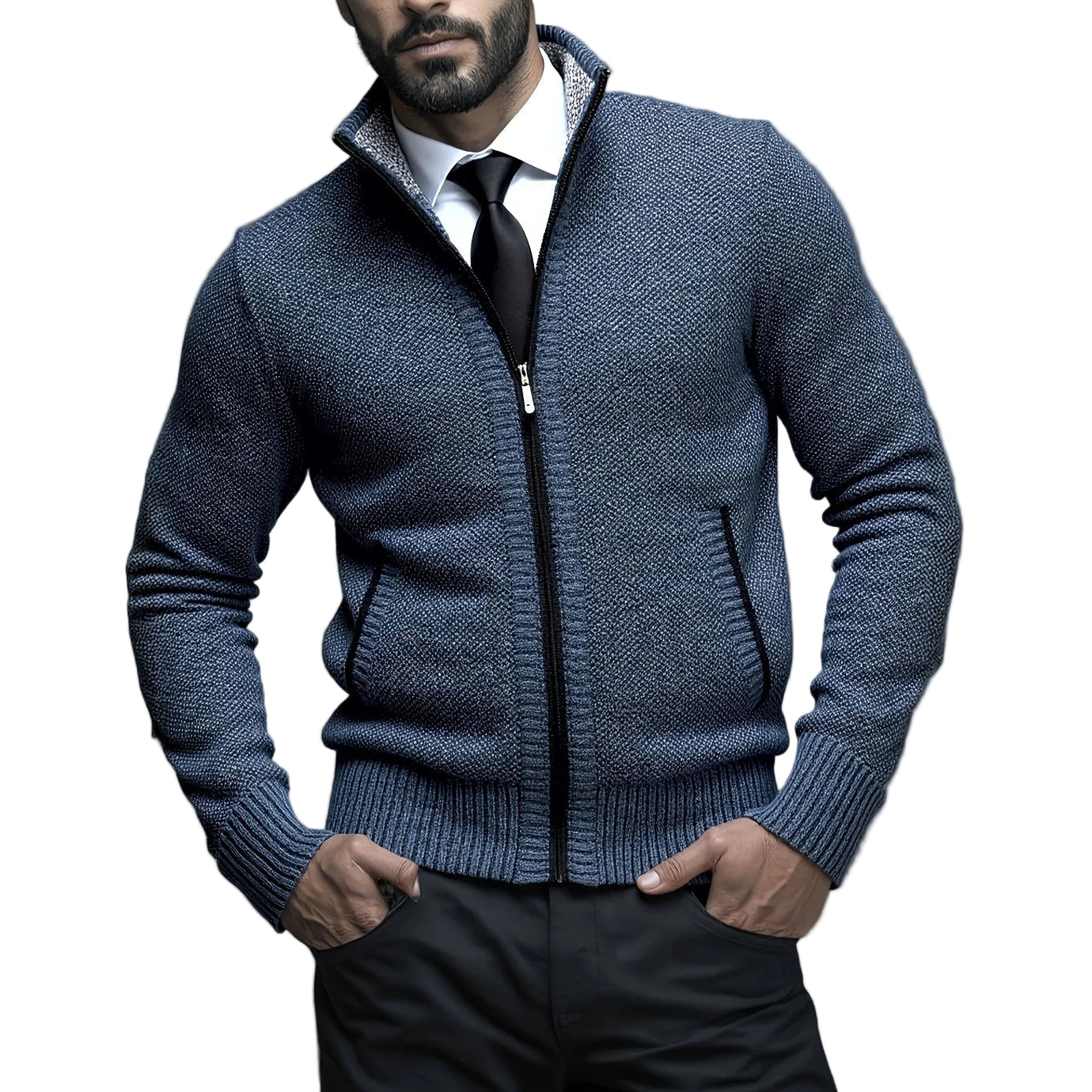 Pull Zippé Homme – Maille Côtelée Raffinée avec Finition Moderne