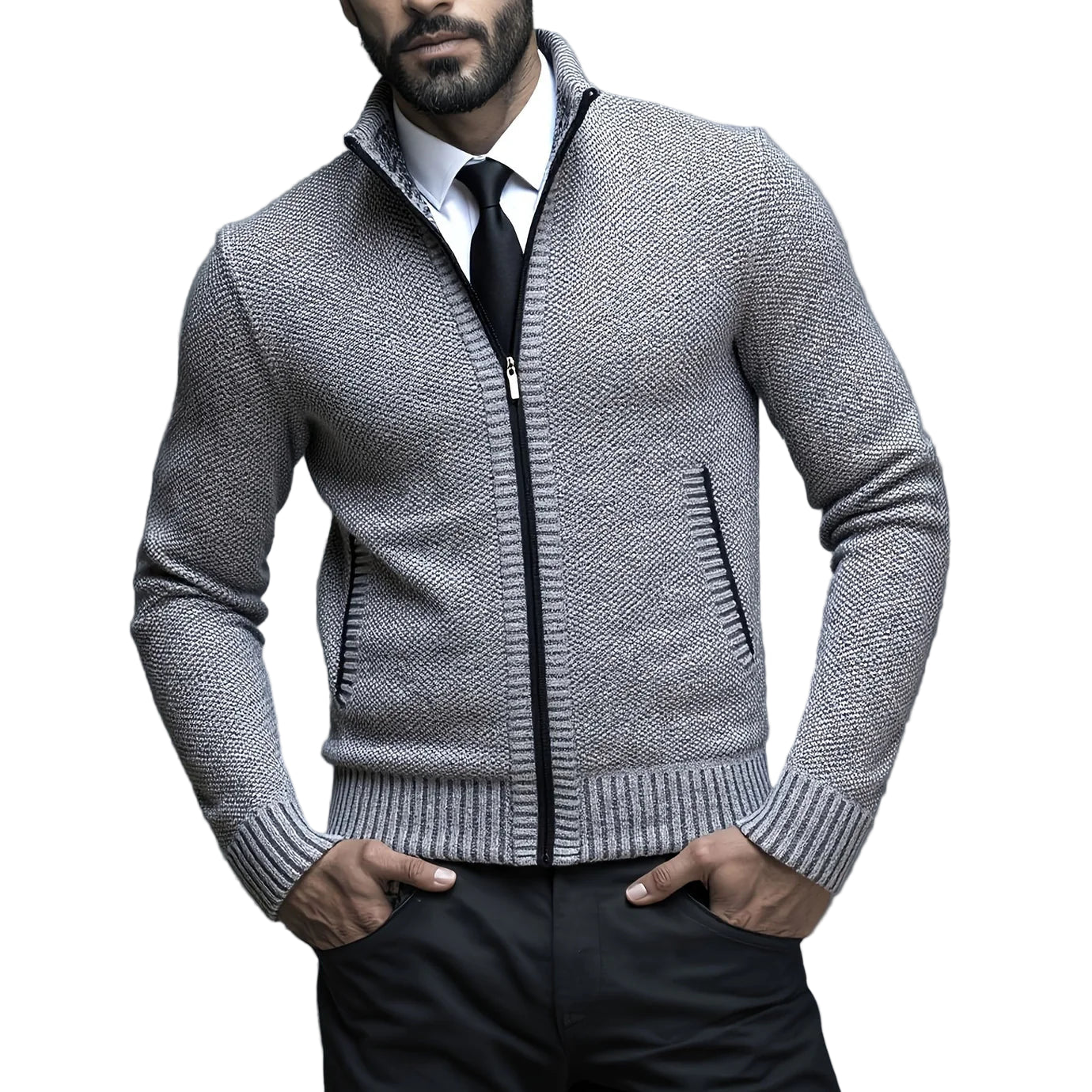 Pull Zippé Homme – Maille Côtelée Raffinée avec Finition Moderne