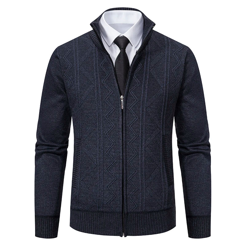 Patterned Sweater for Men – Refined Zipped Knit with Geometric Details