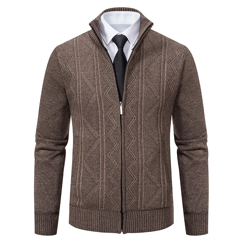 Patterned Sweater for Men – Refined Zipped Knit with Geometric Details