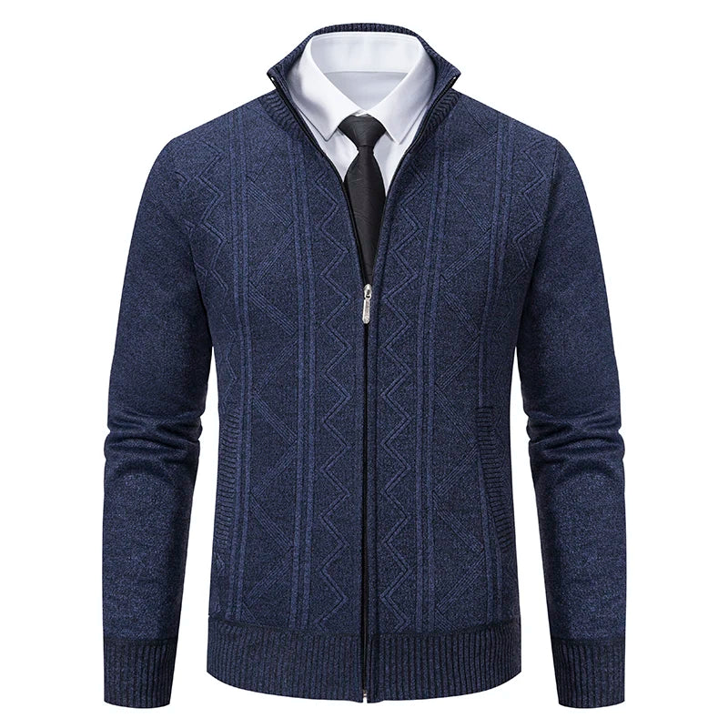 Patterned Sweater for Men – Refined Zipped Knit with Geometric Details