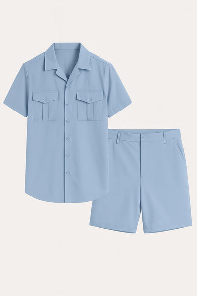 Ensemble élégant pour hommes – Polo et short – Bleu clair