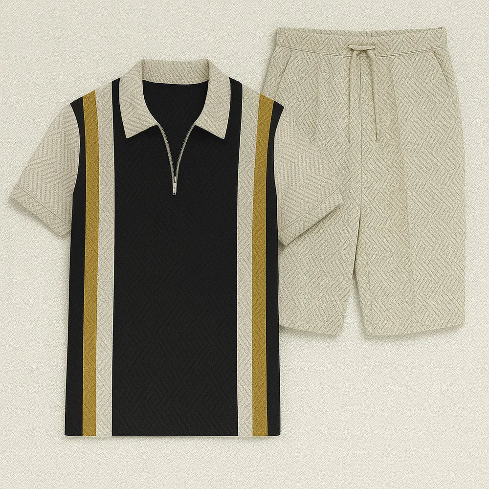 Ensemble Décontracté Moderne pour Homme avec Imprimé Tendance – Noir-Beige