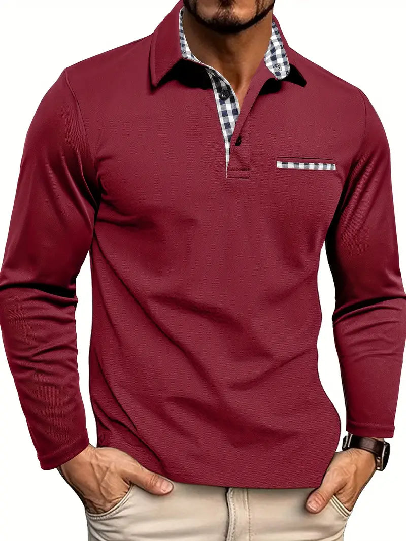 Polo Manches Longues Homme – Col Classique avec Finition Carreaux