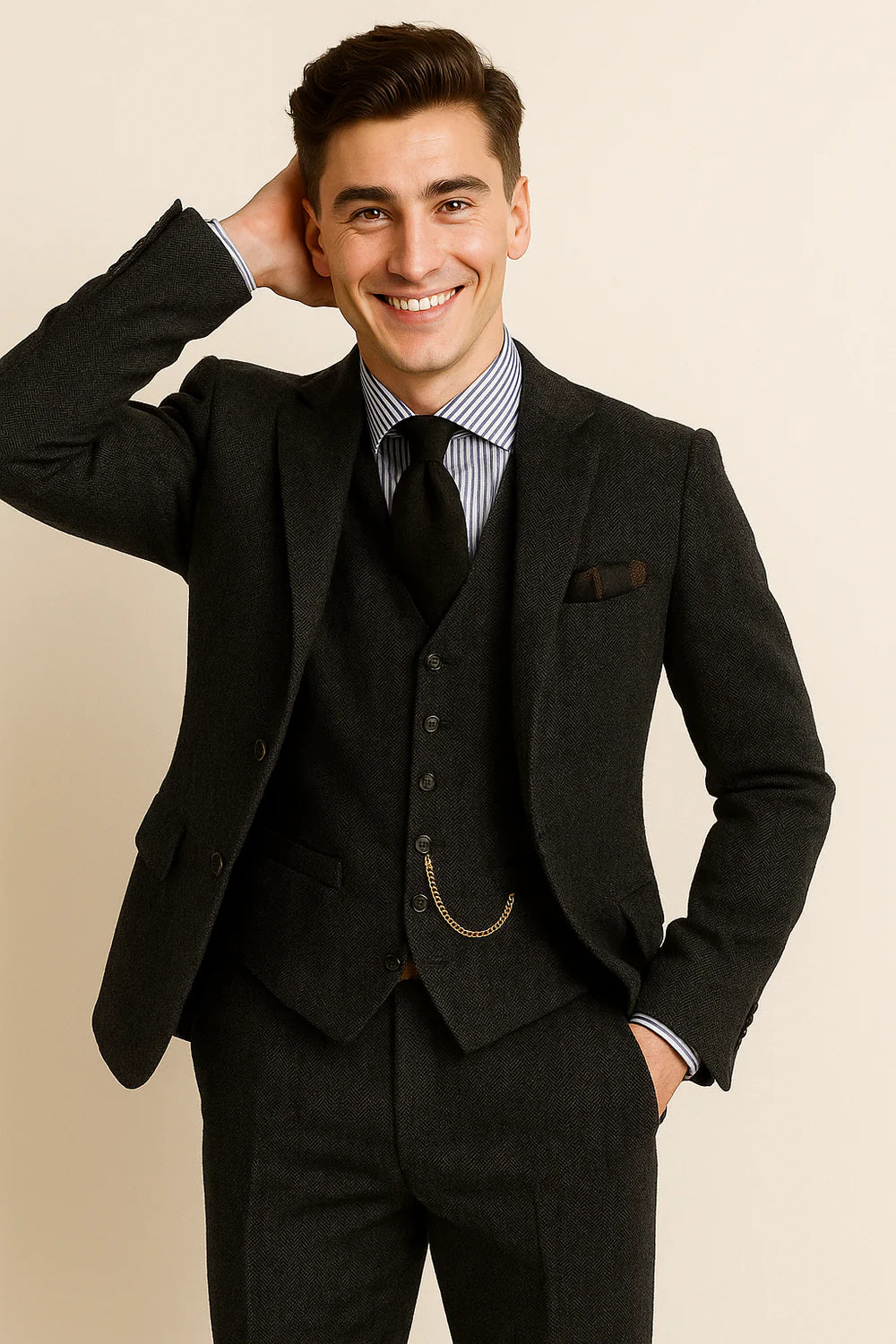 Costume Tuxedo Classique en Tweed pour Homme – Gris foncé