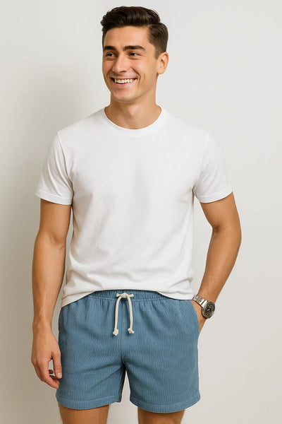 Shorts d'Été en Velours Côtelé Tendance pour Homme – Bleu