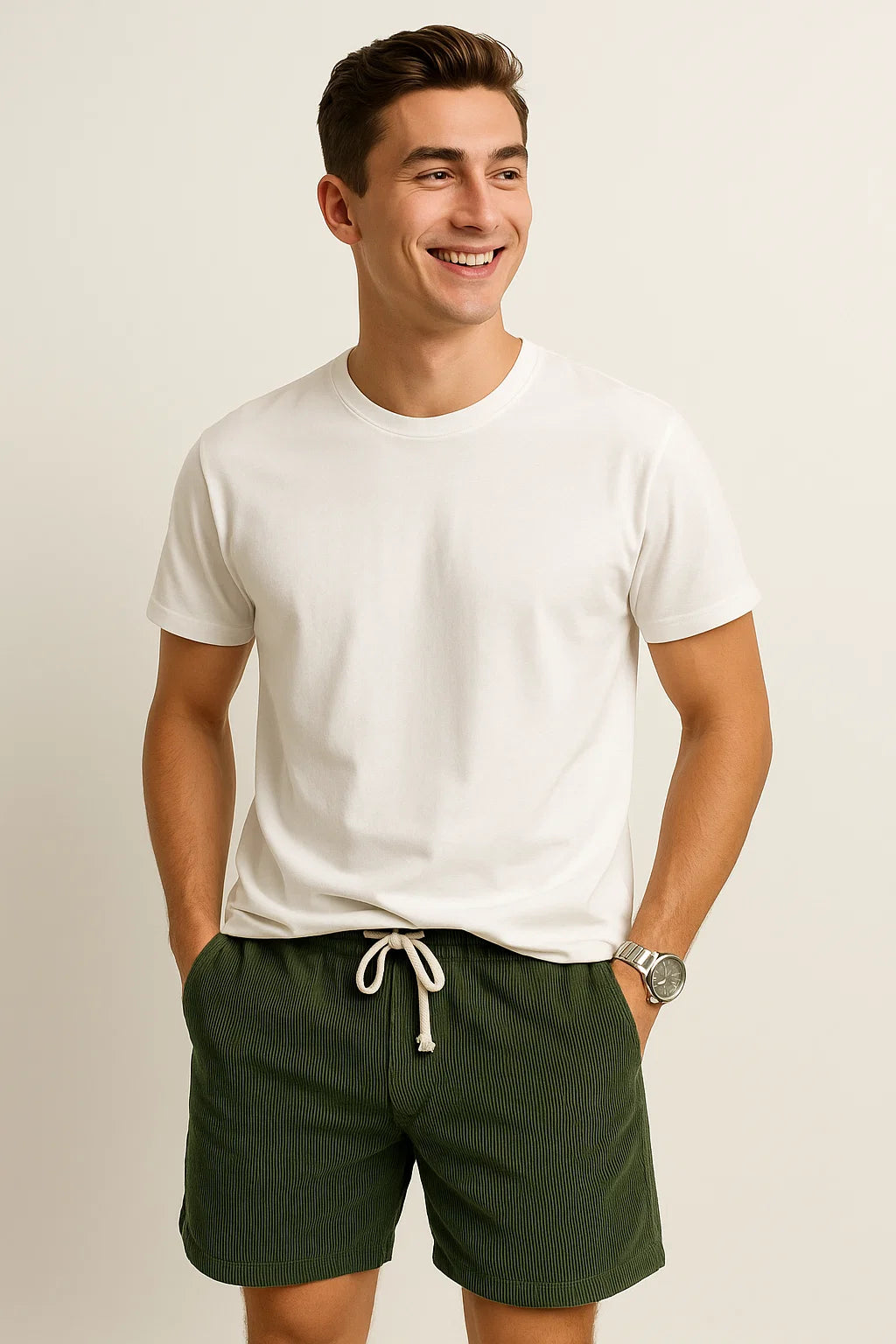 Shorts d'Été en Velours Côtelé Tendance pour Homme – Vert