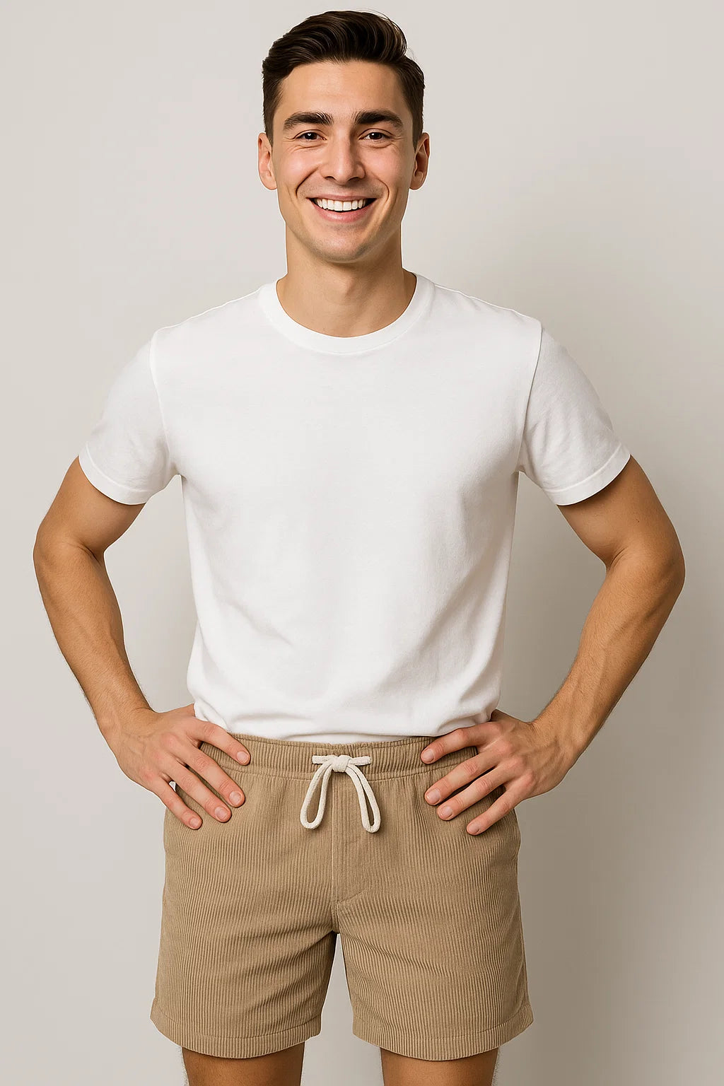 Shorts d'Été en Velours Côtelé Tendance pour Homme – Beige
