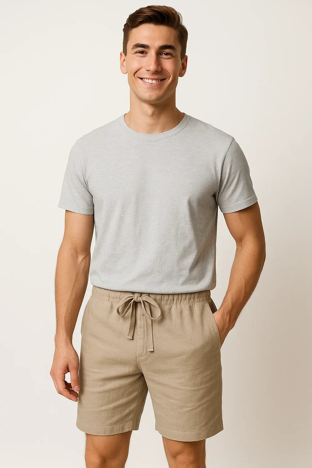 Short d'Été en Lin au Style Moderne pour Homme – Marron