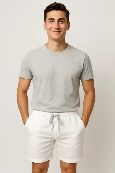 Short d'Été en Lin au Style Moderne pour Homme – Blanc
