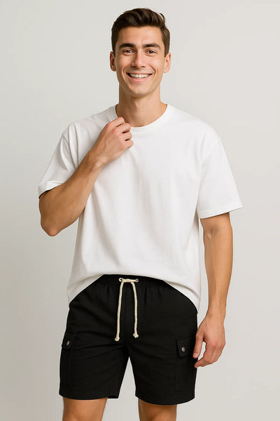 Short Cargo d'Été en Lin Tendance pour Homme – Noir