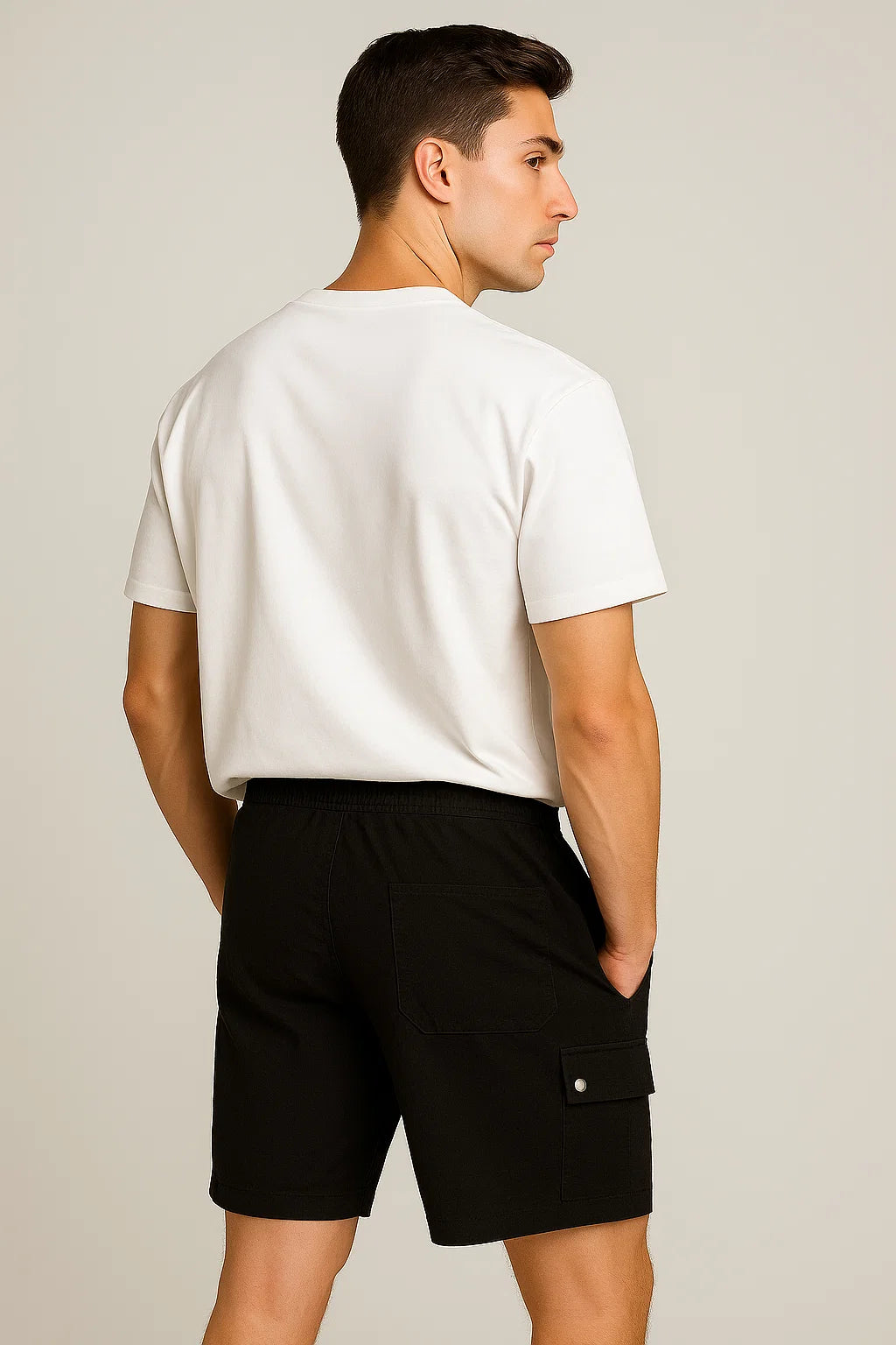 Short Cargo d'Été en Lin Tendance pour Homme – Noir