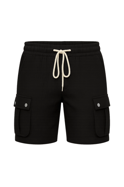 Short Cargo d'Été en Lin Tendance pour Homme – Noir