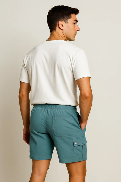 Short Cargo d'Été en Lin Tendance pour Homme – Bleu clair