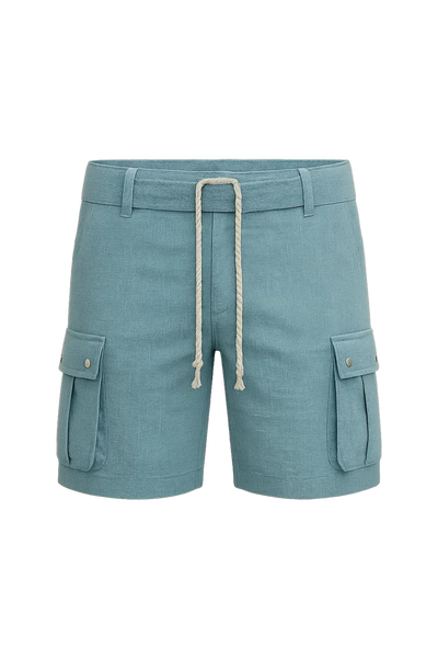 Short Cargo d'Été en Lin Tendance pour Homme – Bleu clair
