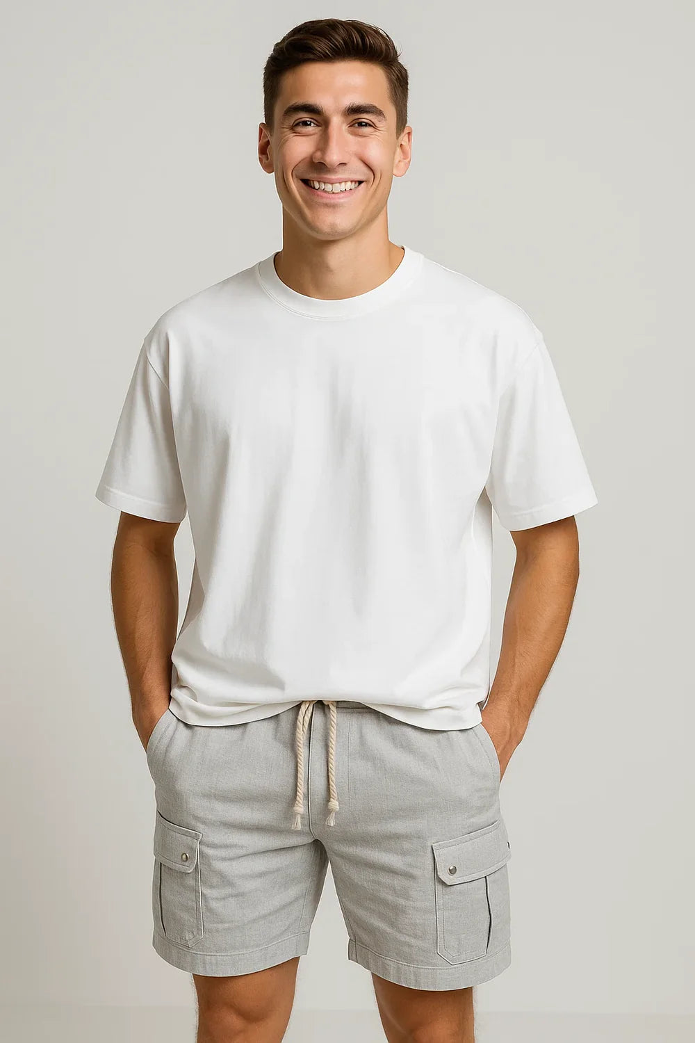 Short Cargo d'Été en Lin Tendance pour Homme – Gris clair