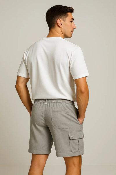 Short Cargo d'Été en Lin Tendance pour Homme – Gris clair