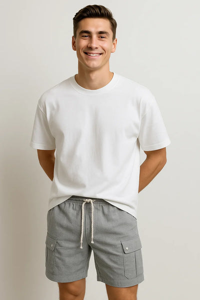 Short Cargo d'Été en Lin Tendance pour Homme – Gris foncé