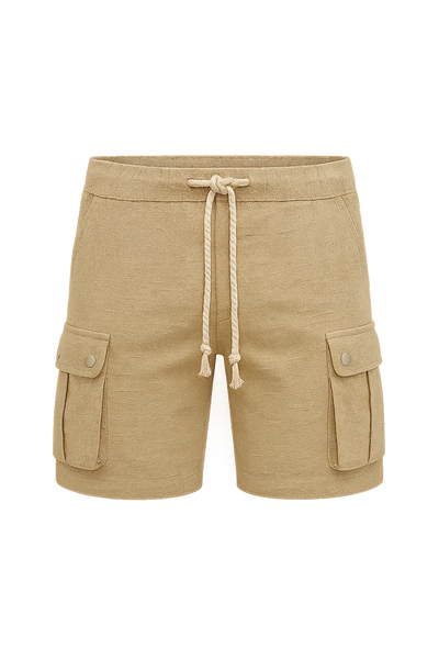 Short Cargo d'Été en Lin Tendance pour Homme – Kaki