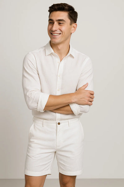 Short d'Été Tendance en Lin pour Homme – Blanc