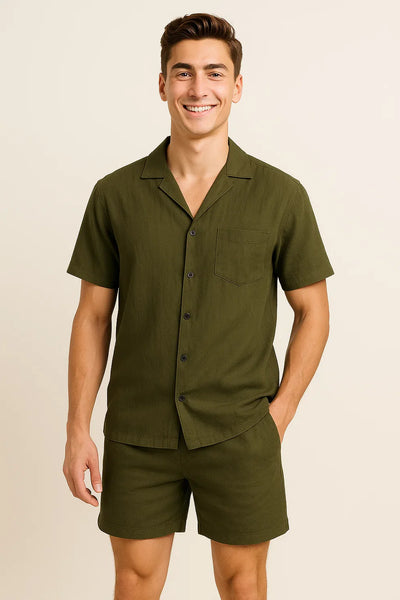 Ensemble en Lin pour Homme au Style Moderne – Vert Foncé