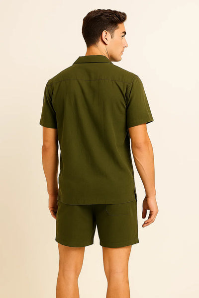 Ensemble en Lin pour Homme au Style Moderne – Vert Foncé