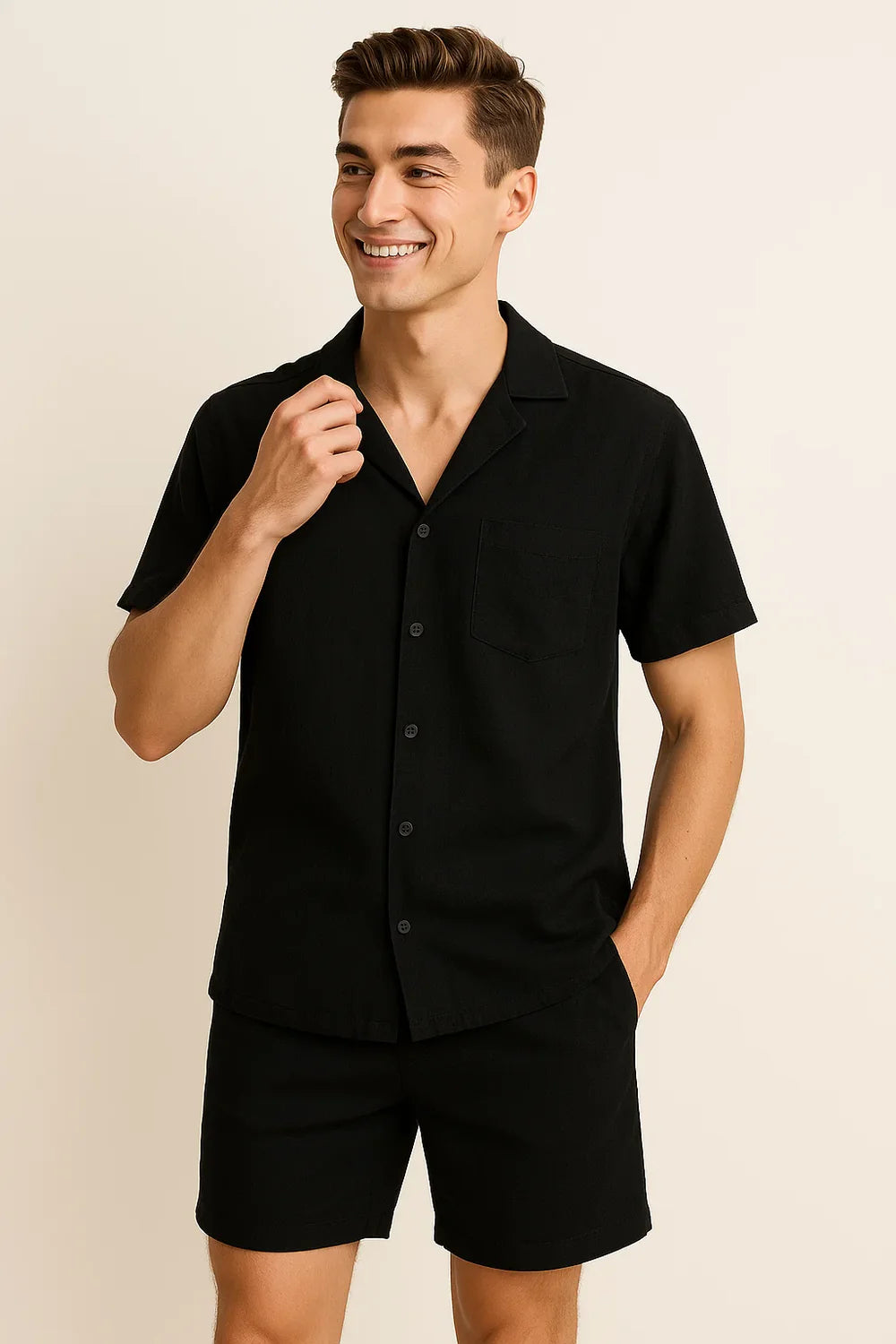 Ensemble en Lin pour Homme au Style Moderne – Noir Foncé