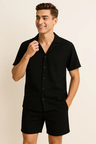 Ensemble en Lin pour Homme au Style Moderne – Noir Foncé