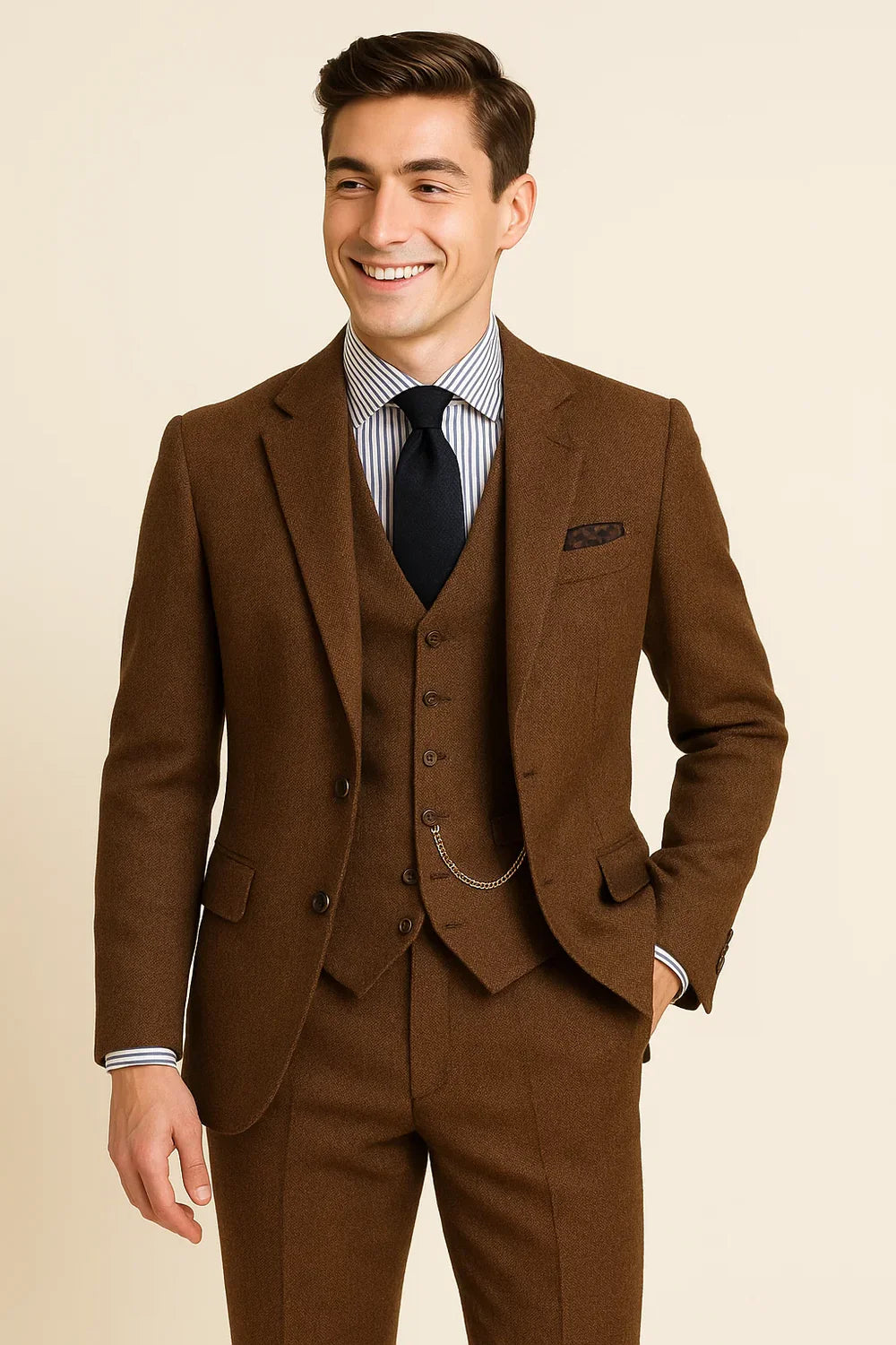 Costume Tuxedo Classique en Tweed pour Homme – Marron
