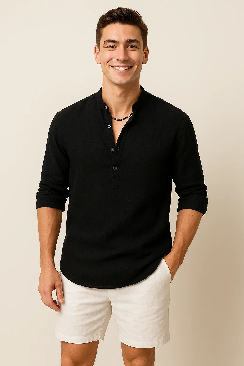 Chemise Élégante d'Été à Manches Longues pour Homme - Noir