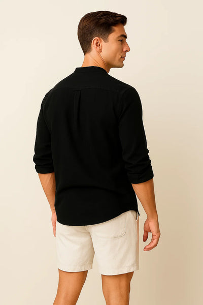 Chemise Élégante d'Été à Manches Longues pour Homme - Noir