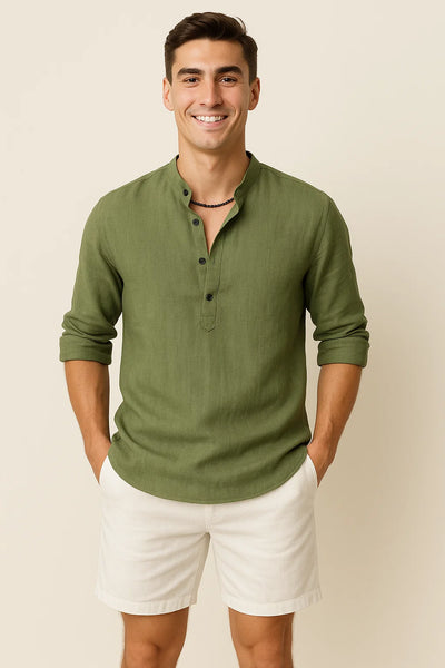 Chemise Élégante d'Été à Manches Longues pour Homme - Vert