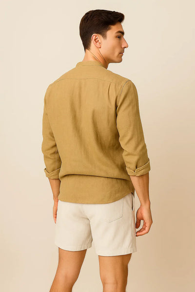 Chemise Élégante d'Été à Manches Longues pour Homme - Kaki