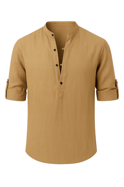 Chemise Élégante d'Été à Manches Longues pour Homme - Kaki