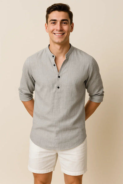 Chemise Élégante d'Été à Manches Longues pour Homme - Gris clair