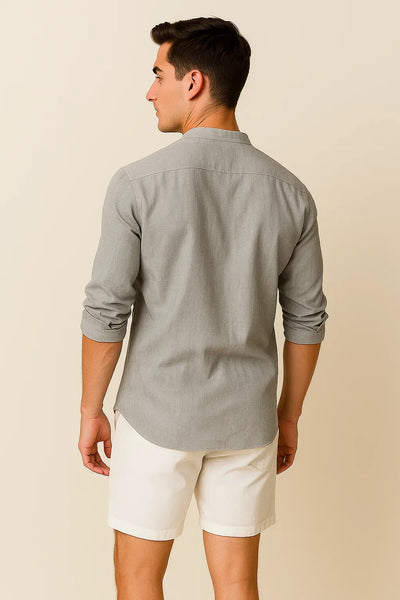 Chemise Élégante d'Été à Manches Longues pour Homme - Gris clair