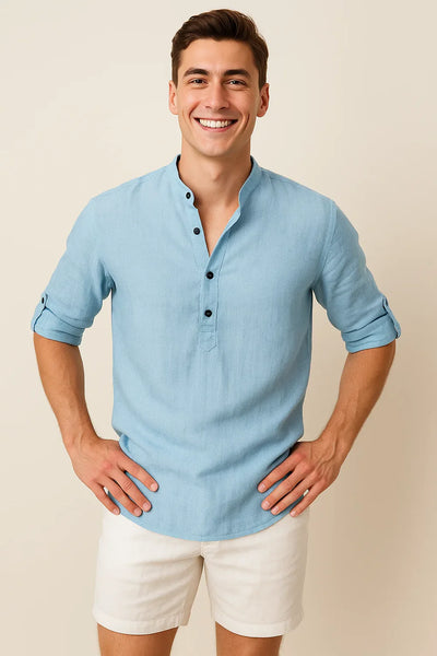 Chemise Élégante d'Été à Manches Longues pour Homme - Bleu clair