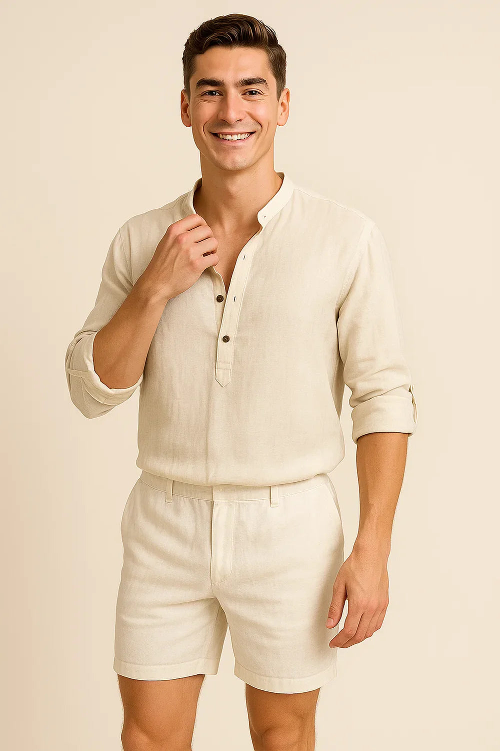 Chemise Élégante d'Été à Manches Longues pour Homme - Beige