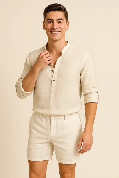 Chemise Élégante d'Été à Manches Longues pour Homme - Beige